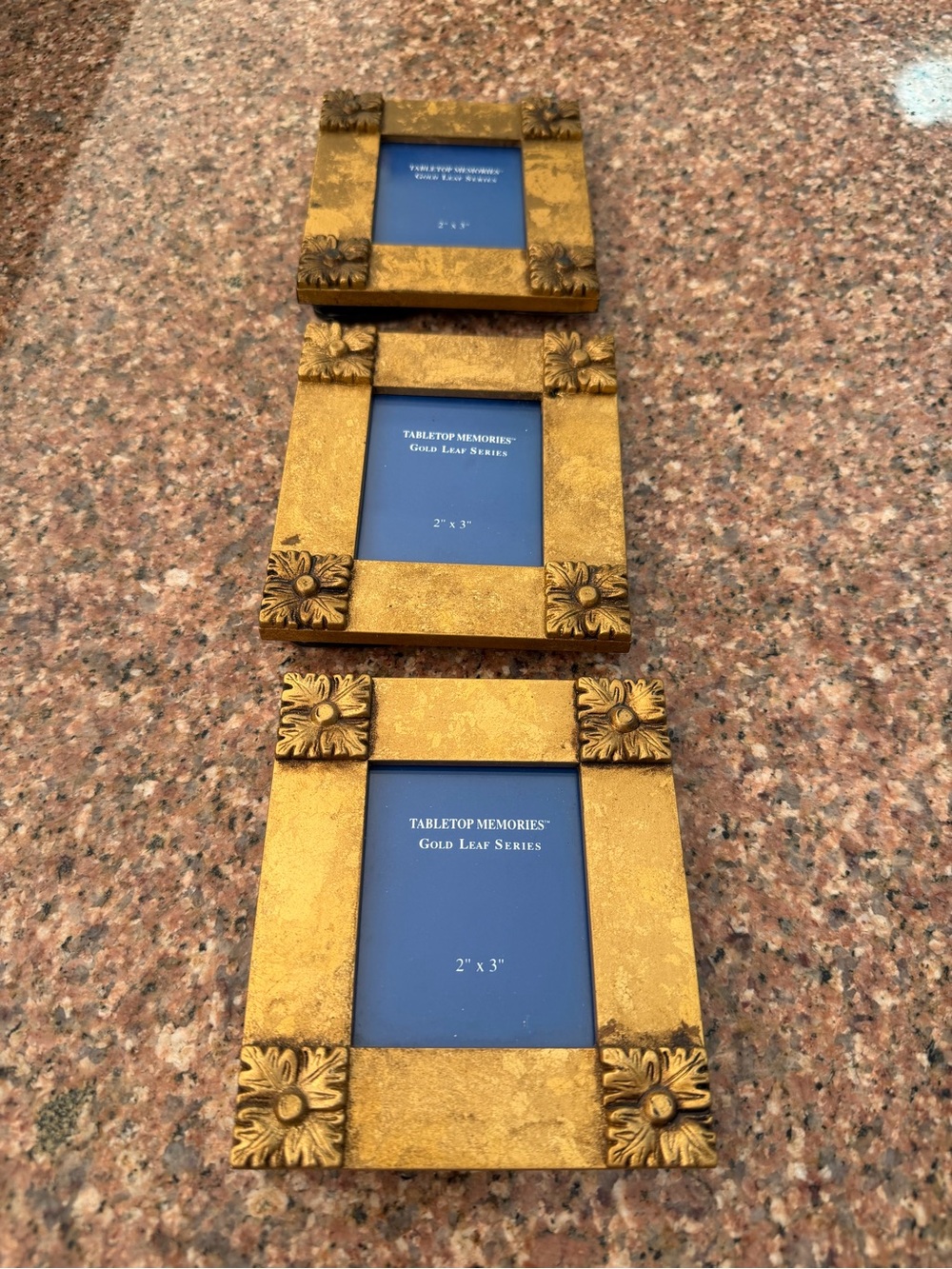 Set of 3 Tabletop Memories Gold Leaf 2x3 Mini Picture Frames